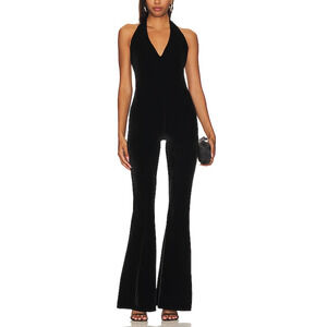 Show Me Your Mumu 'Studio' Black Halter Neck Velvet Jumpsuit Size S